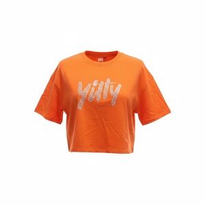 Yitty Women's ORANGE Crop Top Size Medium Blinged Scoop‎ Neck